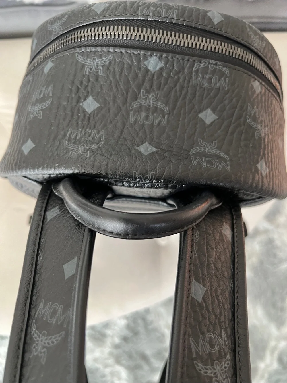 Authentic Mcm Studded Stark Gunta Backpack In Black Visetos Coated Canvas